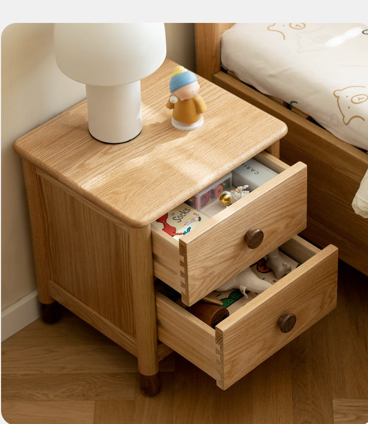 Oak, Beech Solid Wood Two-Drawer Nightstand
