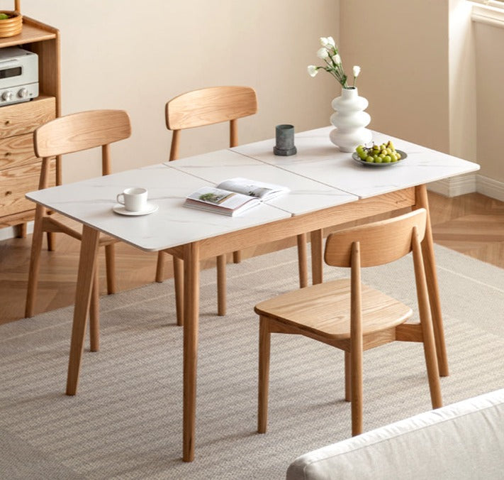 Oak Solid Wood Folding Dining Table Rock Slab Surface