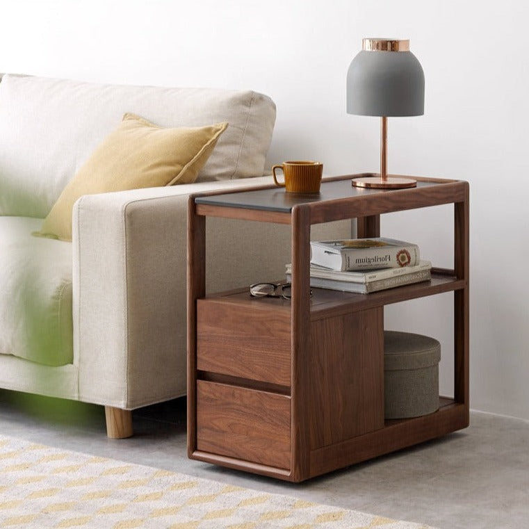 Black Walnut, Sandalwood With Slate Top Side Table