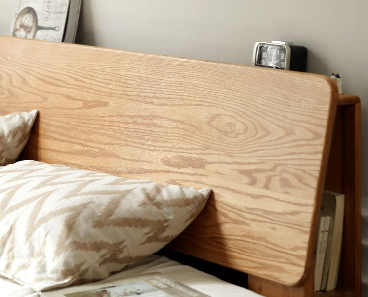 Oak Solid Wood Soft Light With Bookshelf Bed