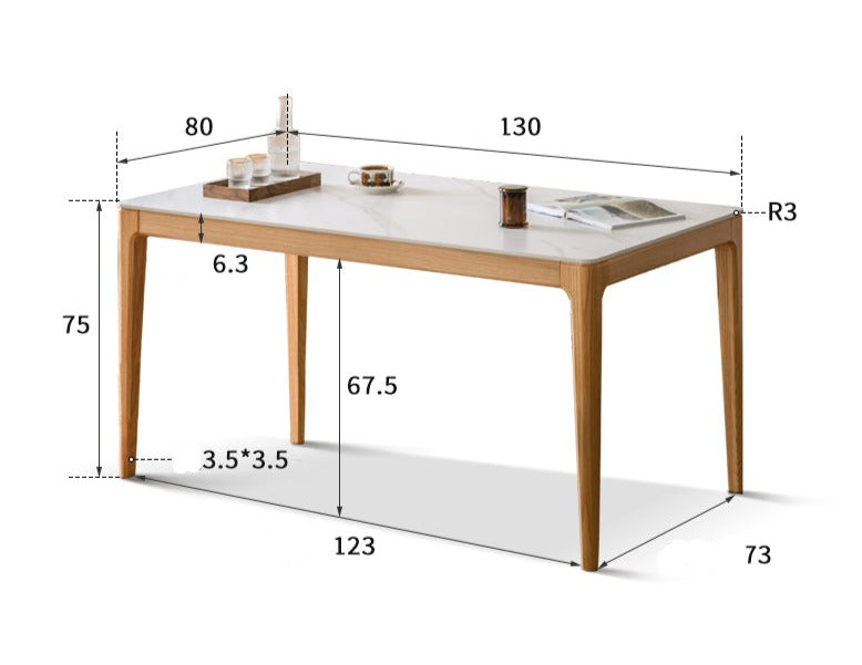 Oak, Ash Solid Wood Dining Table With Rock Slab Surface