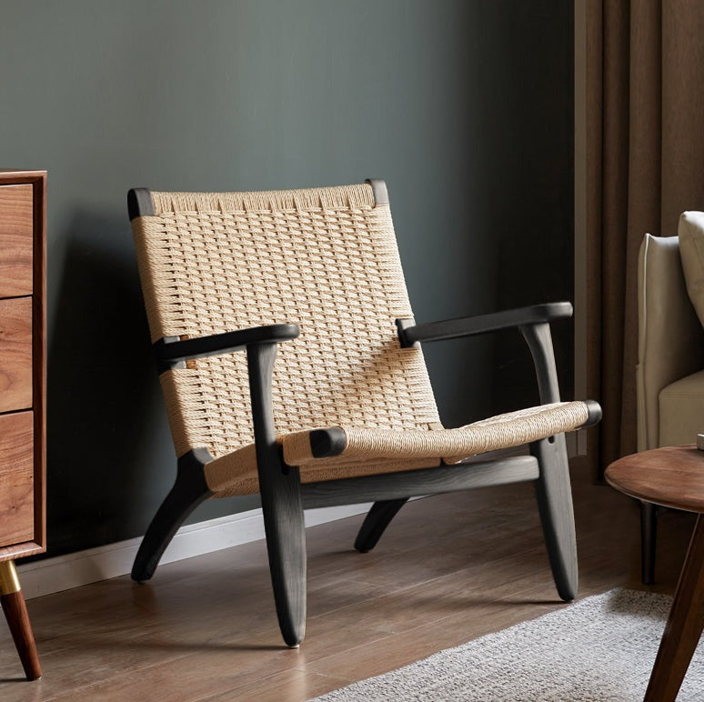 Ash Solid Wood Armchair Rope Weaving )