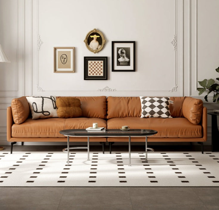 First Layer Cowhide, Organic Leather ,Tech Fabric Italian Style Sofa.