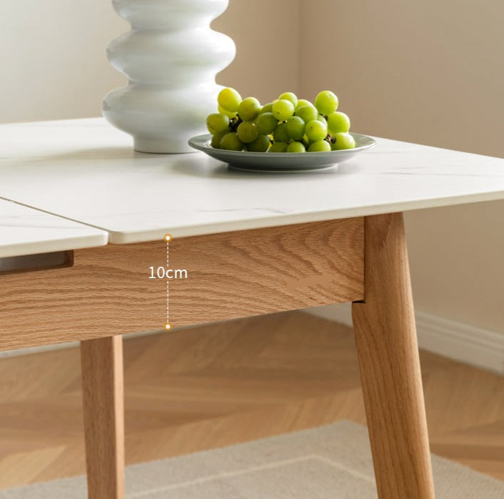 Oak Solid Wood Folding Dining Table Rock Slab Surface