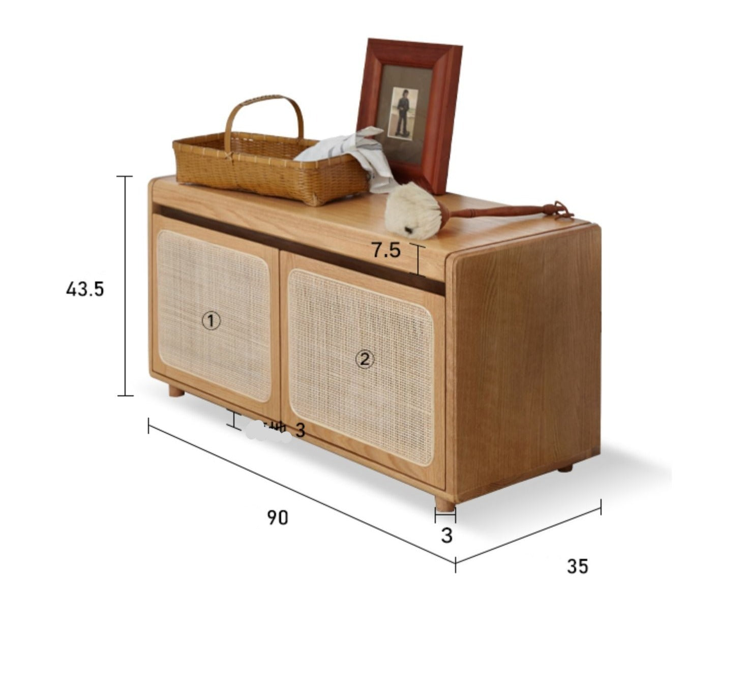 Oak Solid Wood Rattan Shoe Storage Bench