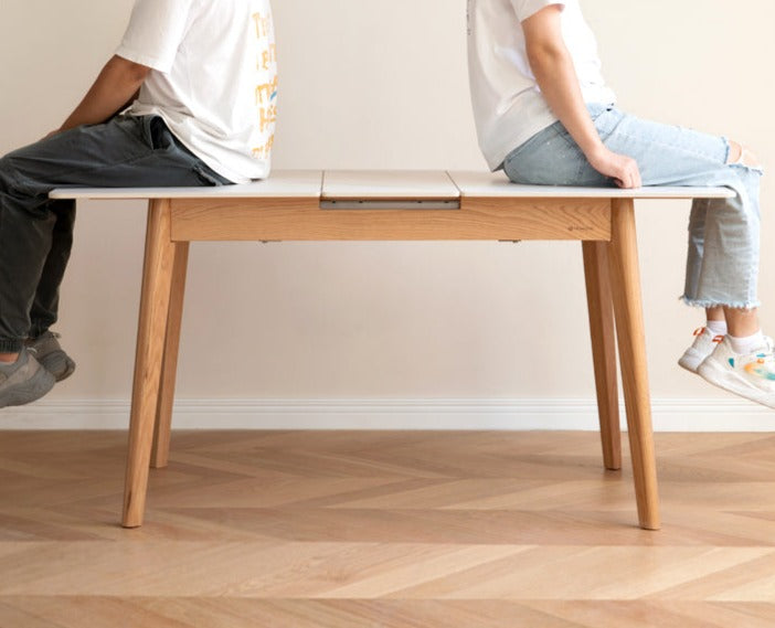 Oak Solid Wood Folding Dining Table Rock Slab Surface