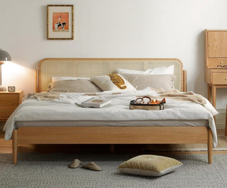 Oak Solid Wood Rattan bed