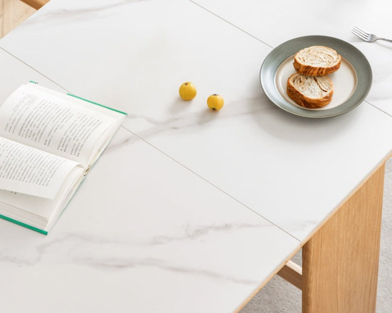 Oak Solid Wood Foldable Dining Table With Rock Slab Surface