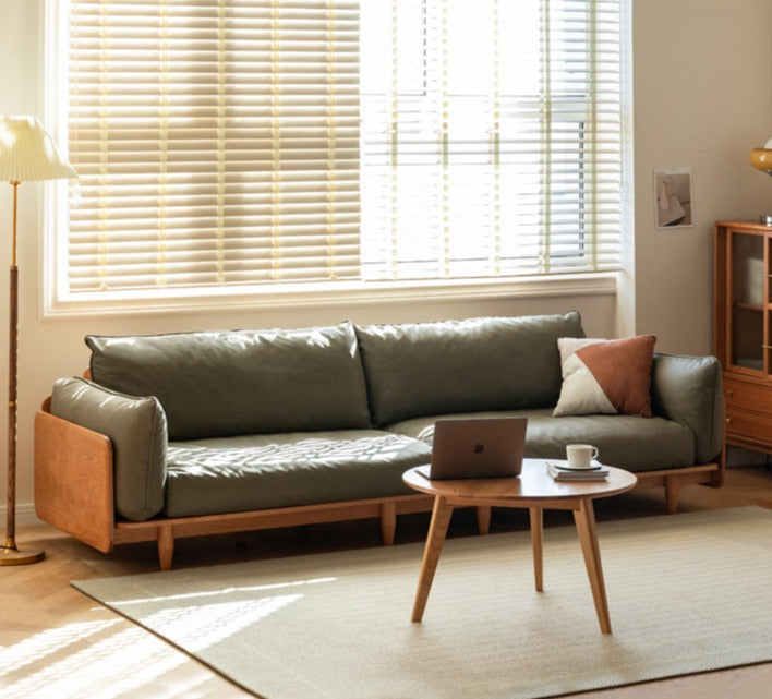 Oak, Ash Solid Wood Sofa Genuine Leather, Fabric.