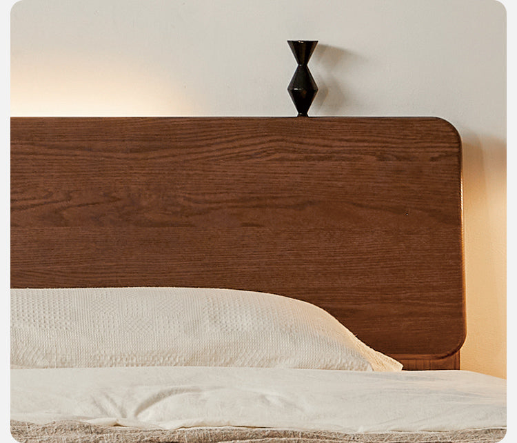 Oak Solid Wood Bed with Light, Storage Space