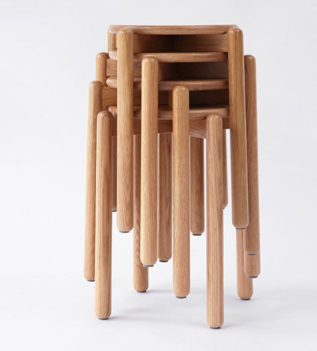 Black Walnut, Ash, Oak, Beech, Cherry Solid Wood, Solid RubberWood Stackable Small Stool