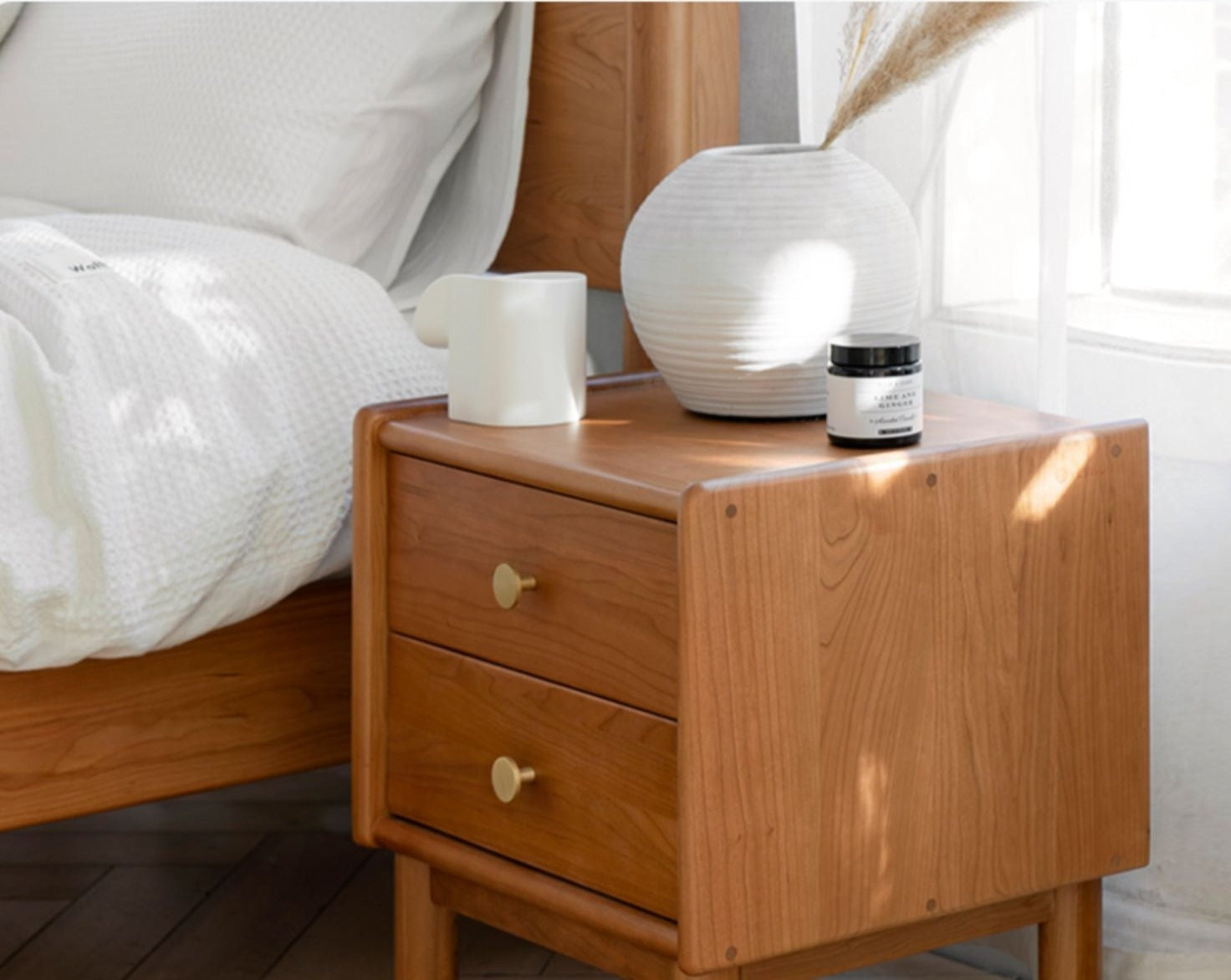 Ash, Cherry Solid Wood Nightstand.