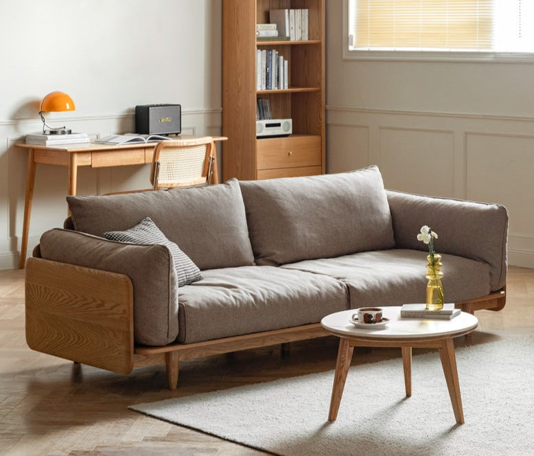 Oak, Ash Solid Wood Sofa Genuine Leather, Fabric.