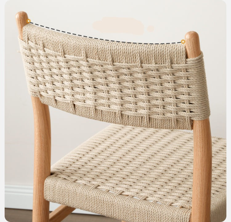 Oak, Cherry Solid Wood Rope Dining Chair