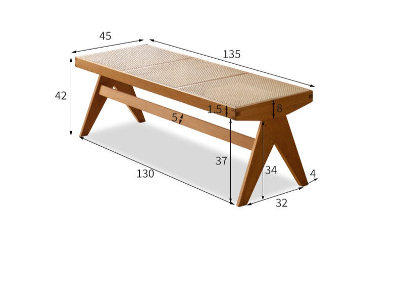 Cherry Solid Wood Rattan Retro Dining Bench