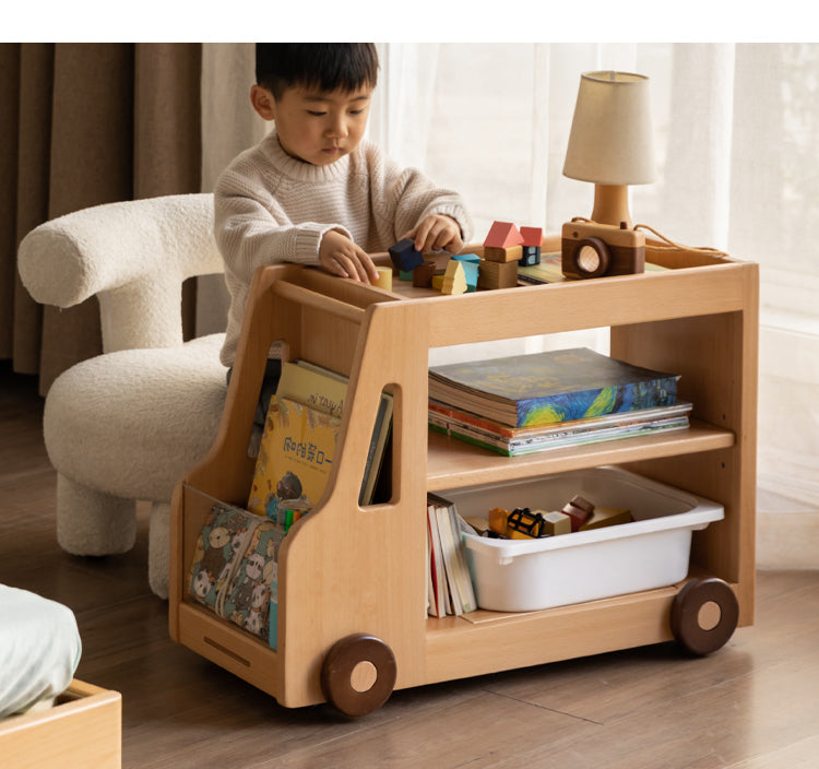 Beech Solid Wood Car Mobile Cabinet Bookshelf Storage