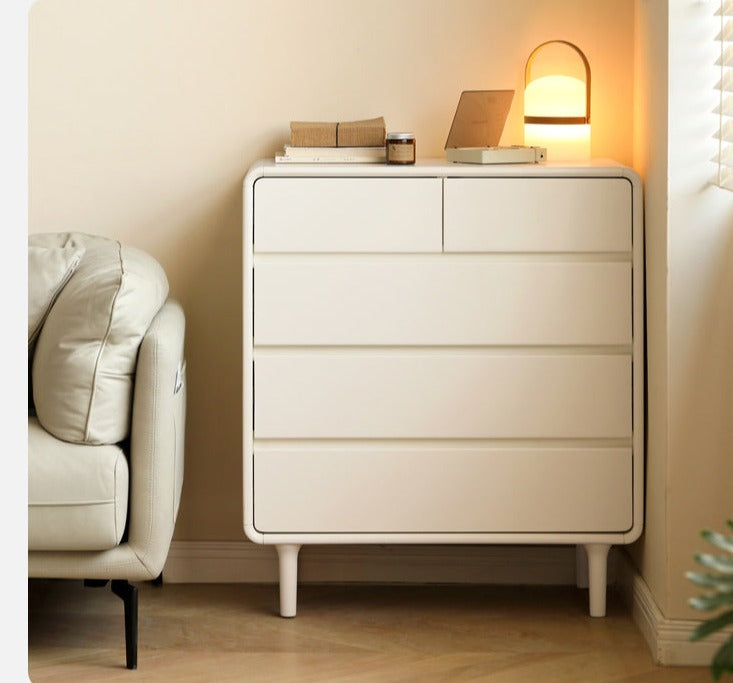 Solid Rubberwood, Poplar Solid Wood Milky Cream Style Chest of Drawers