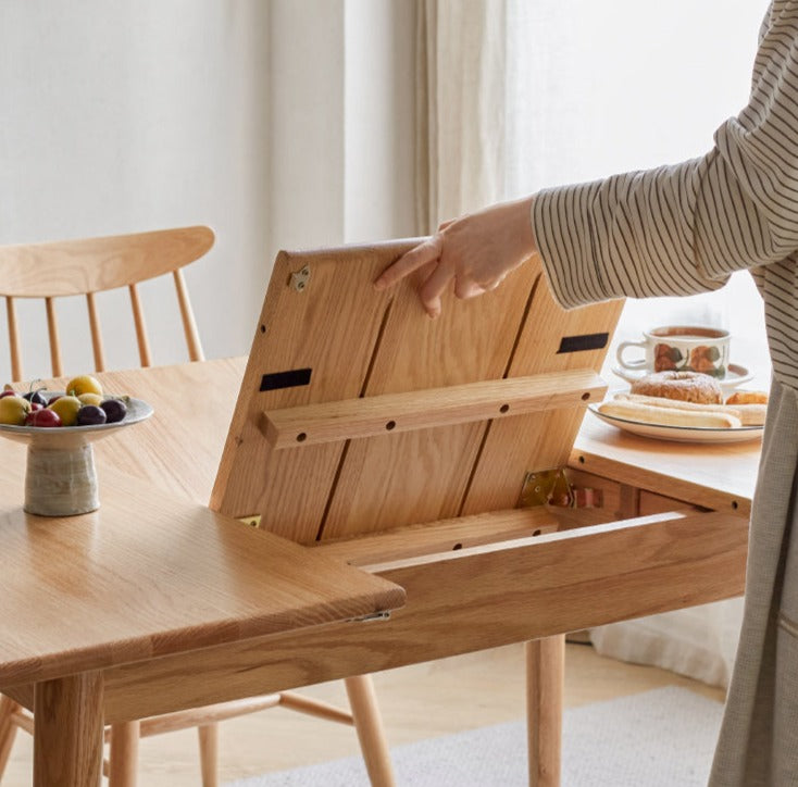 Oak Solid Wood Retractable Folding Dining Table