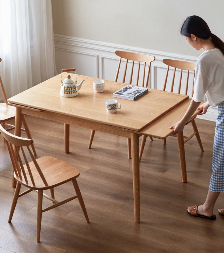 Oak Solid Wood Retractable Large Tabletop Dining Table
