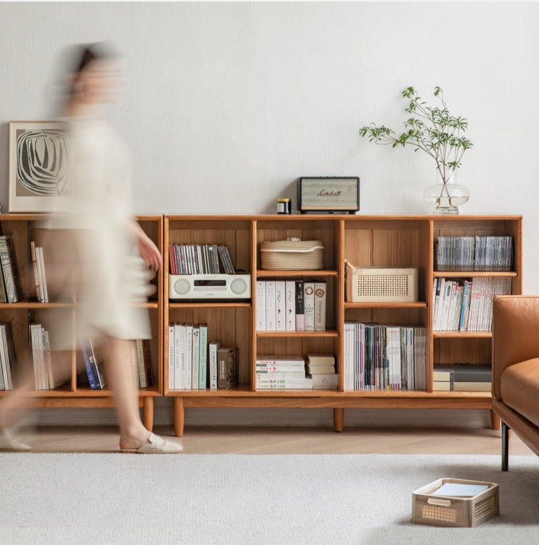 Cherry, Oak Solid Wood Bookshelf Lattice Cabinet