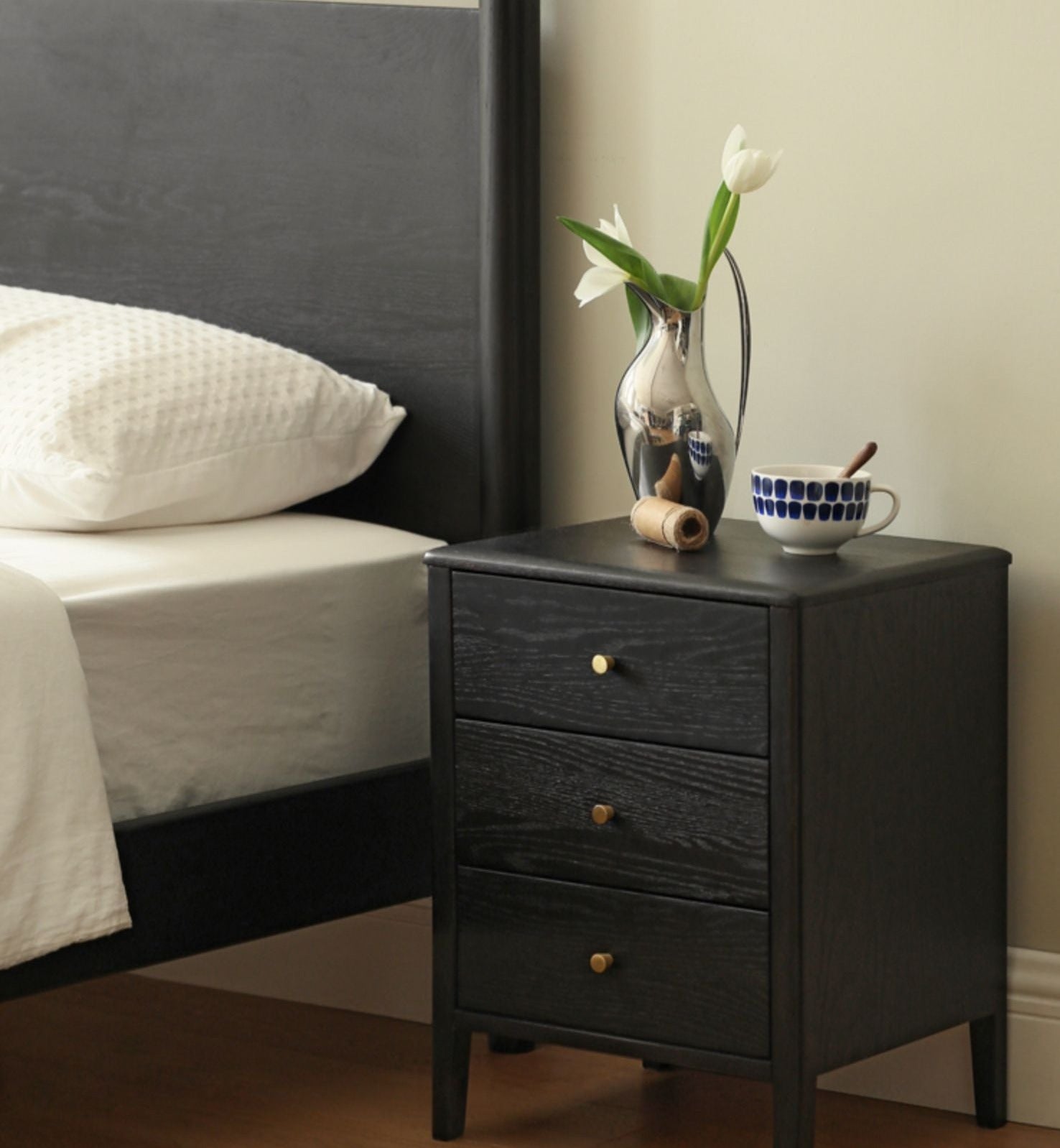 Oak solid wood retro smoky color Nightstand.