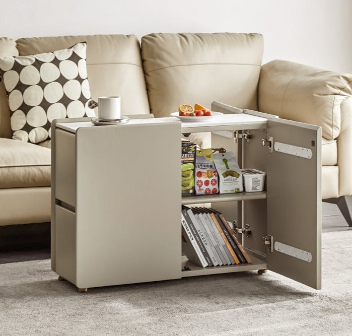Poplar Solid Wood Side Table With Rock Slab Top
