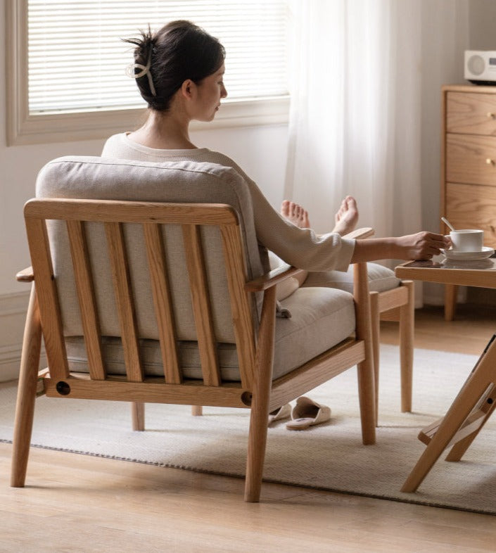 Oak Solid Wood Fabric or Leather Armchair