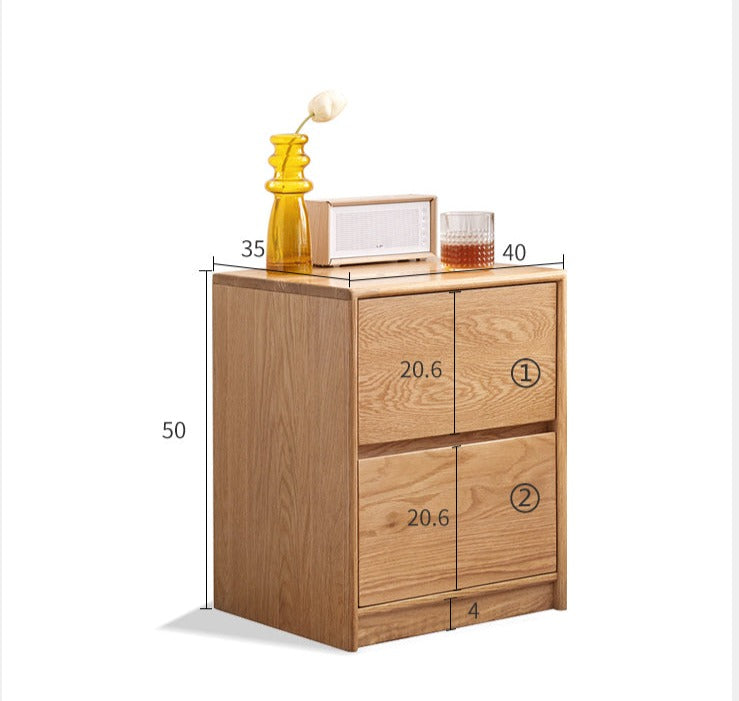 Oak Solid Wood Two Drawer Nightstand.