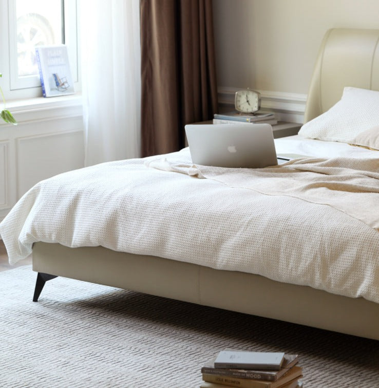 Yellow Cowhide Luxe Wood Bed