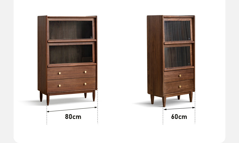 Sandalwood, Black Walnut, Oak Solid Wood Side Cabinet Flip Door LED Lights