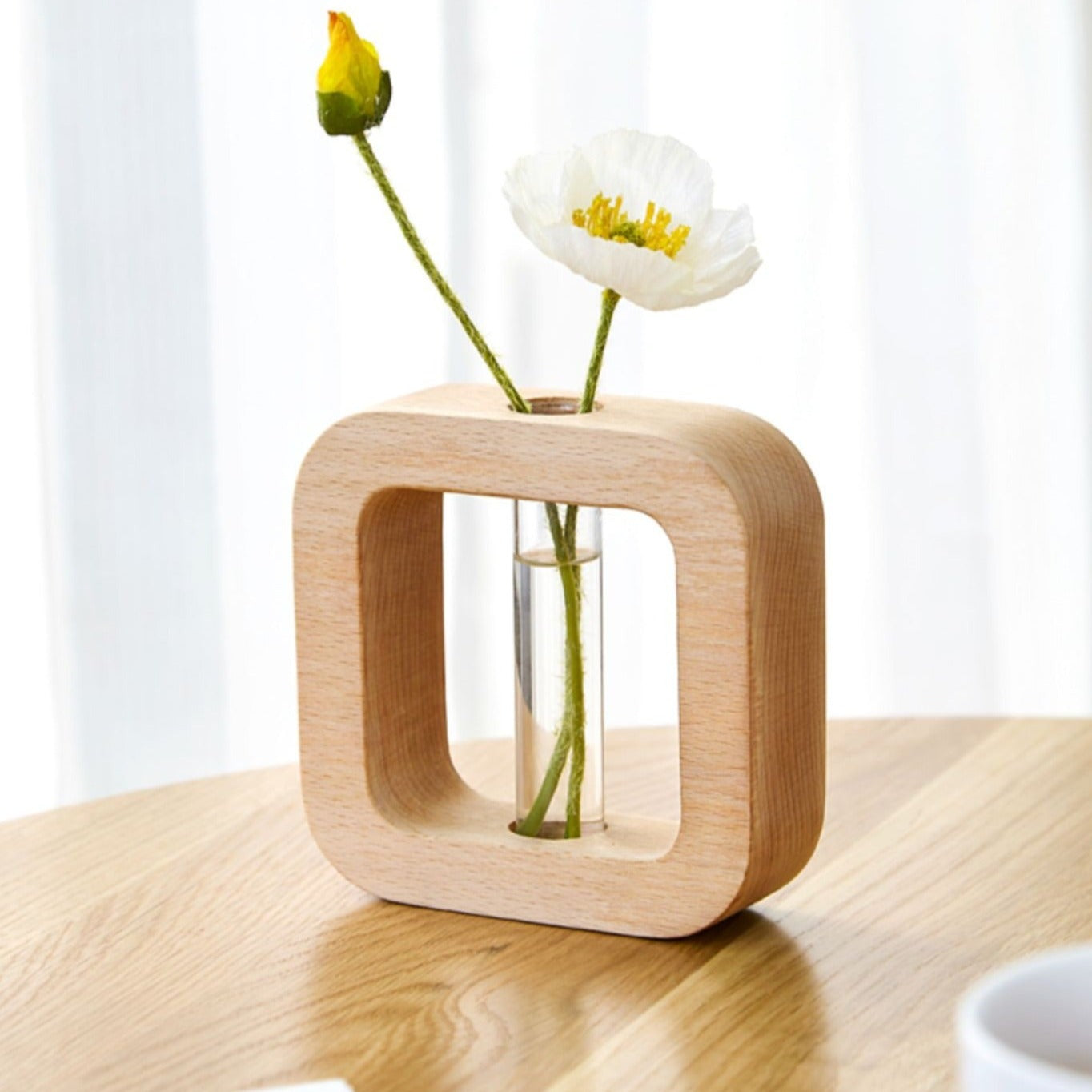 Hydroponic solid wood fine mouth vase"