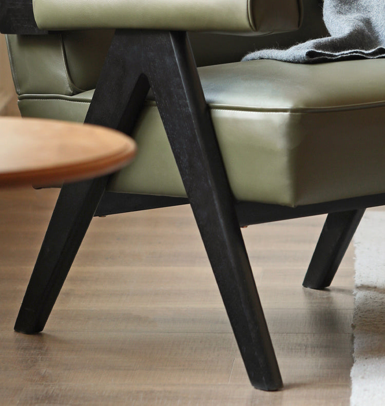 Oak Solid Wood Leather Retro Armchair