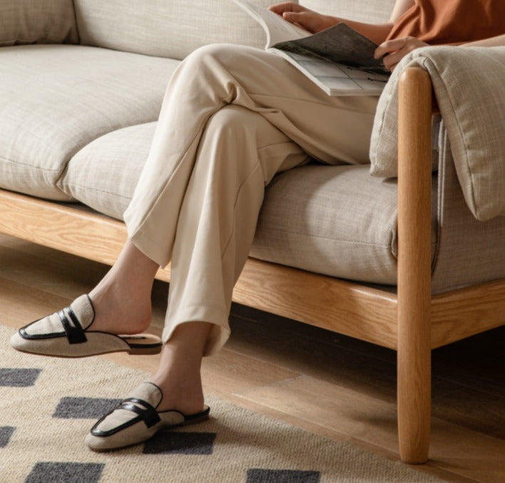 Oak Solid Wood Fabric Sofa.
