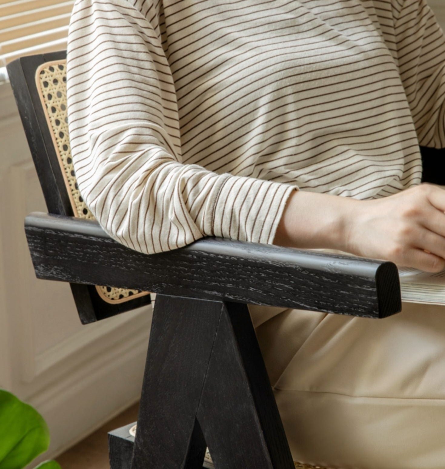 Ash, Cherry, Oak Solid Wood Rattan Smoked Chair