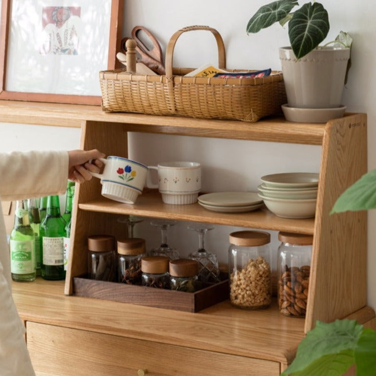 Oak Solid Wood, Solid Rubberwood Sideboard Shelf, Kitchen Shelf