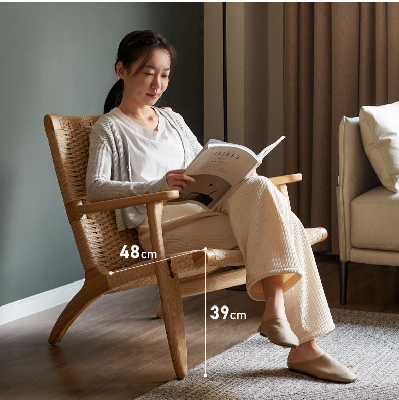 Ash Solid Wood Armchair Rope Weaving )