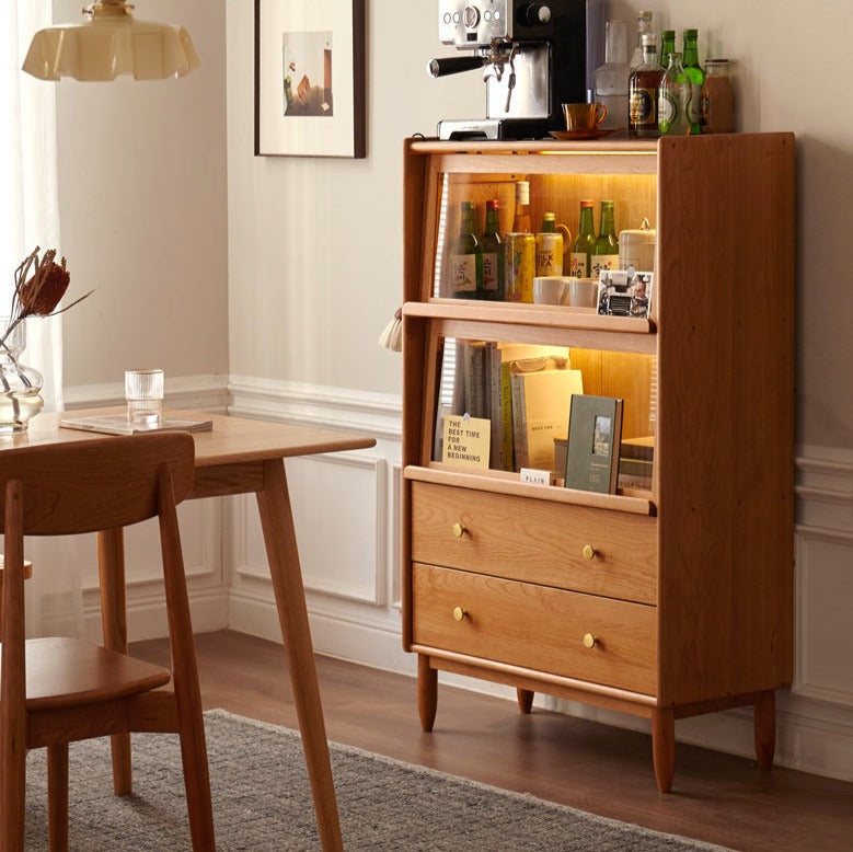 Cherry Wood, Oak, Poplar Solid Wood Side Cabinet Flip Door, LED light