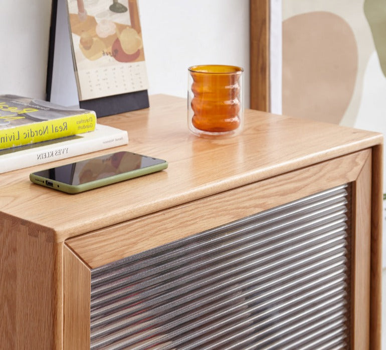 Oak Solid Wood Chest of Drawers Flip Glass Door