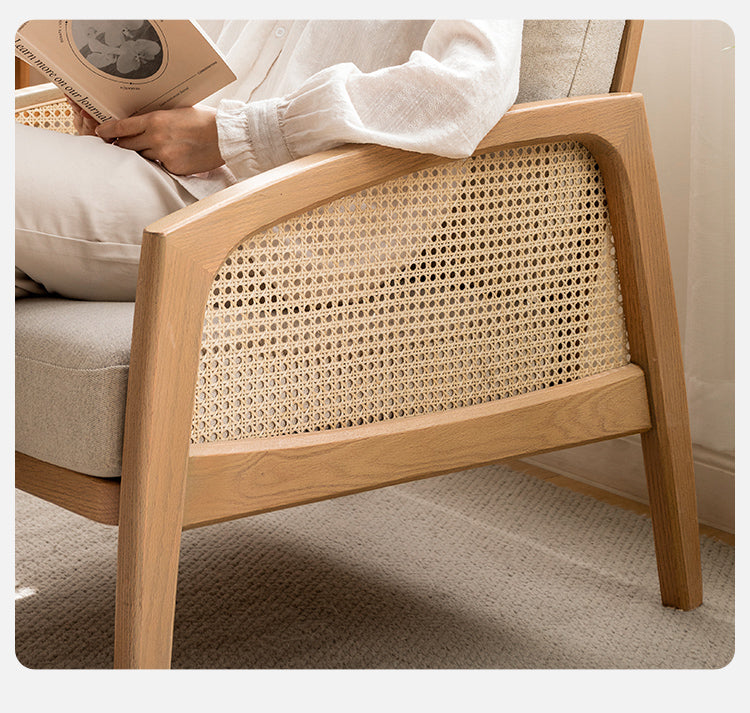 Oak Solid Wood Milky Skin Tone Armchair Rattan