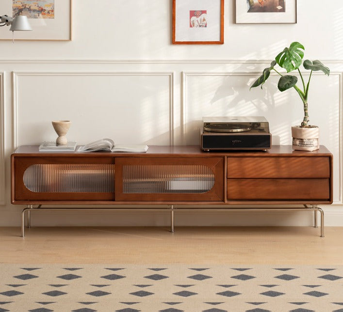 Oak, Poplar Solid Wood Light French TV Cabinet Sliding Door: