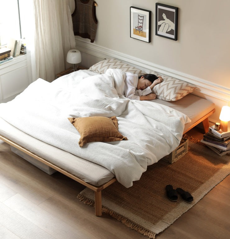 Oak solid wood platform bed, headboard-free bed