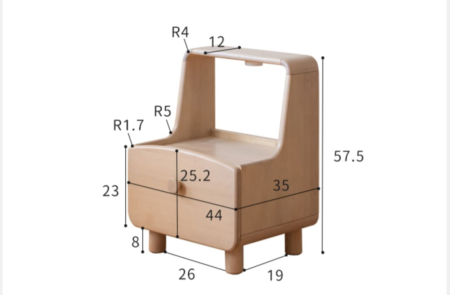 Birch, Beech Solid Wood Nightstand Built-in Night Light