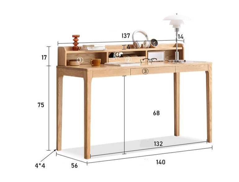 Oak, Beech Solid Wood Shelves Office Desk
