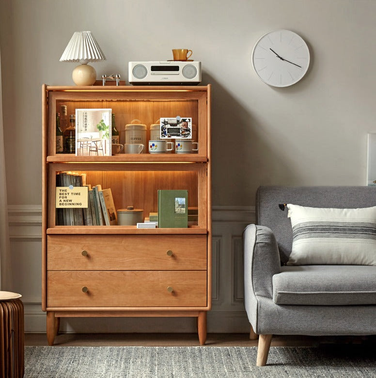 Cherry Wood, Oak, Poplar Solid Wood Side Cabinet Flip Door, LED light