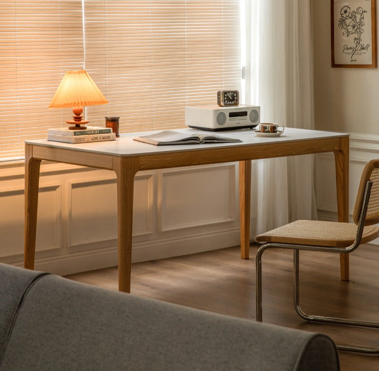 Oak, Ash Solid Wood Dining Table With Rock Slab Surface