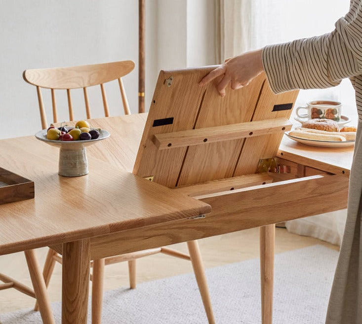 Oak Solid Wood Retractable Folding Dining Table