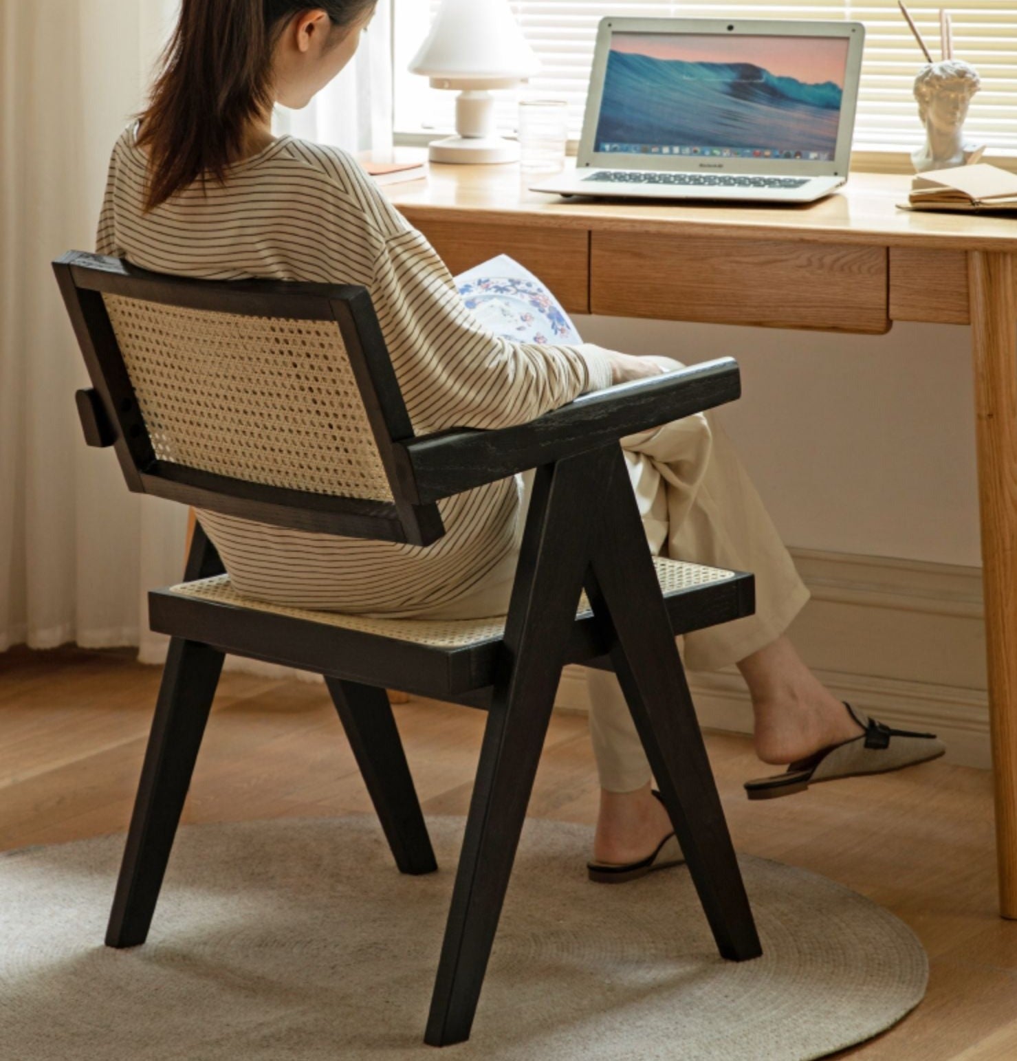 Ash, Cherry, Oak Solid Wood Rattan Smoked Chair