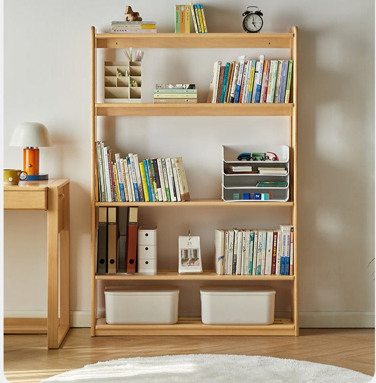 Beech, Oak Solid Wood Floor-To-Ceiling Bookshelf, Toy Storage