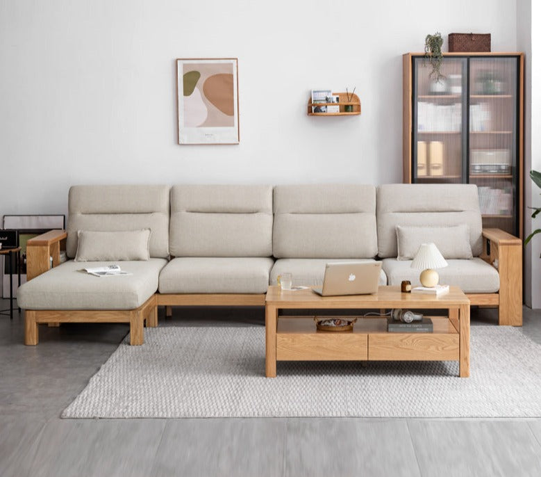 Oak Solid Wood Sectional Sofa-two colors available