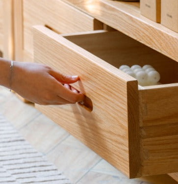 Oak, Rubberwood Solid Wood Drawer Bookcase